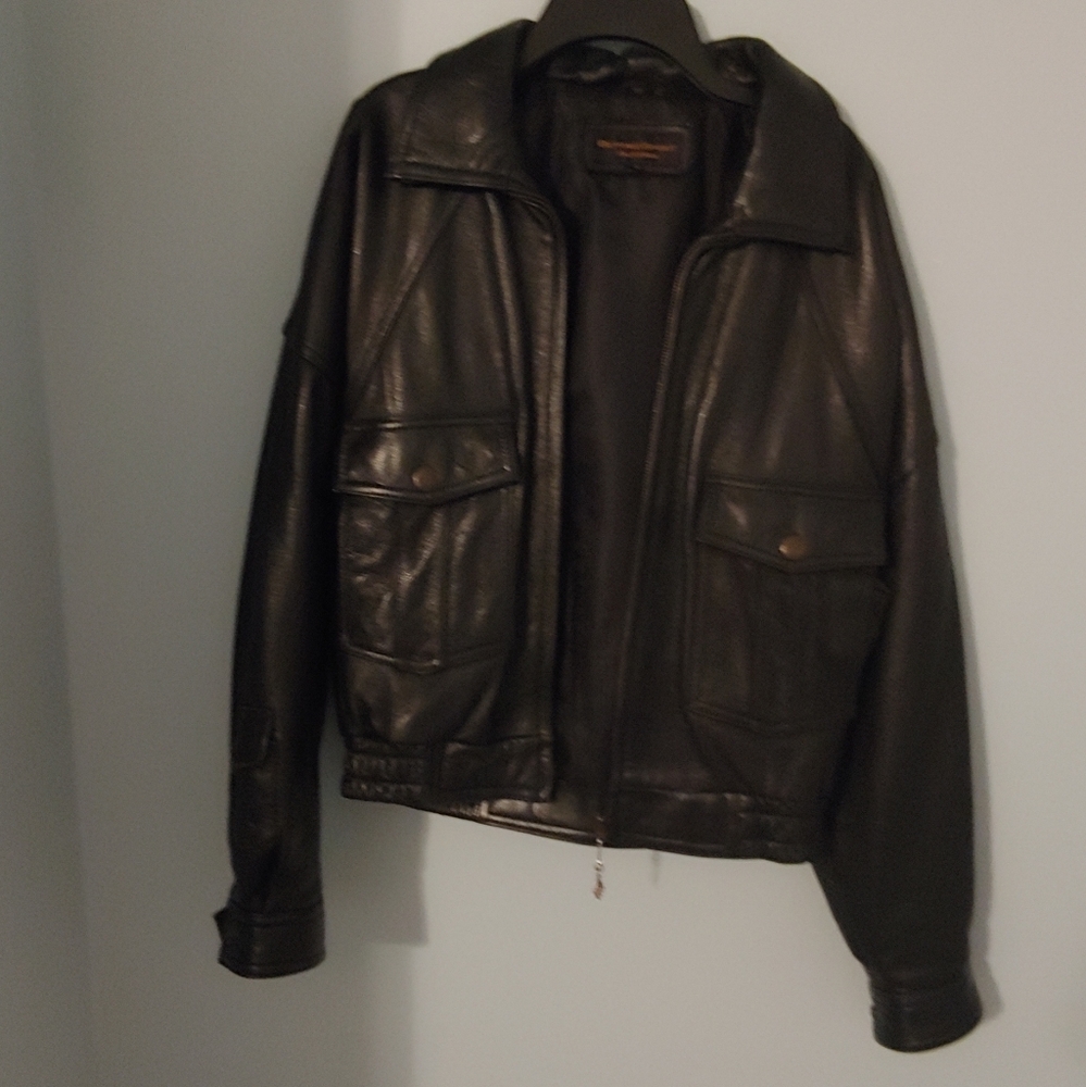 Leather bomber jacket